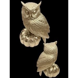 Harvest Moon Gold Metallic Shimmer Finish Owl Standing Pumpkin Polyresin Decor